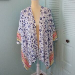 Haptics by HOLLY HARPER Floral Open Front Kimono Midi Swim Cover-up 1X Boho